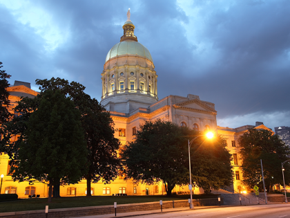 The Georgia State Capitol building at dusk.